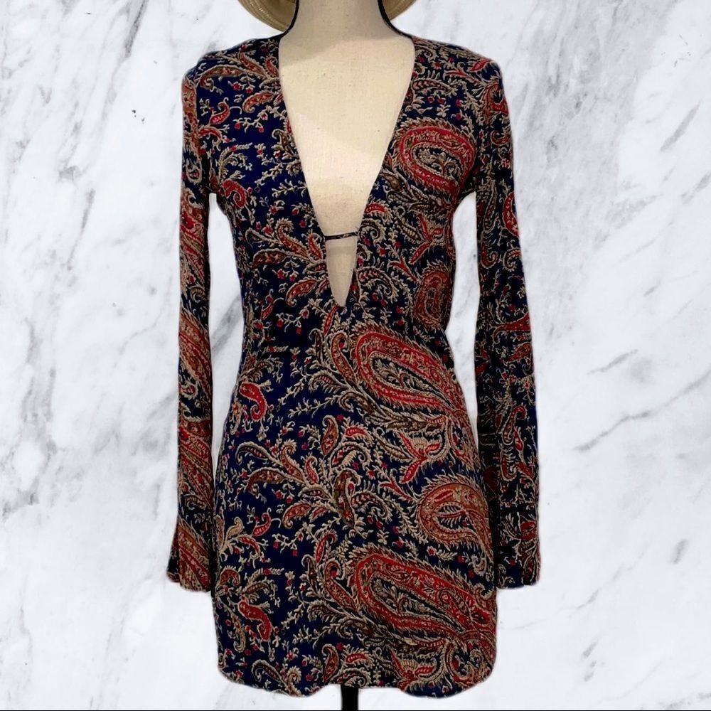 Reformation Paisley Mini Dress - Red and Blue
